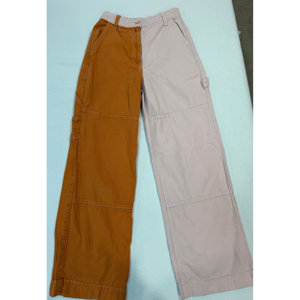 Topshop Two Tone Carpenter Pants Rust Pink Split Leg Utility‎ Trousers US 4